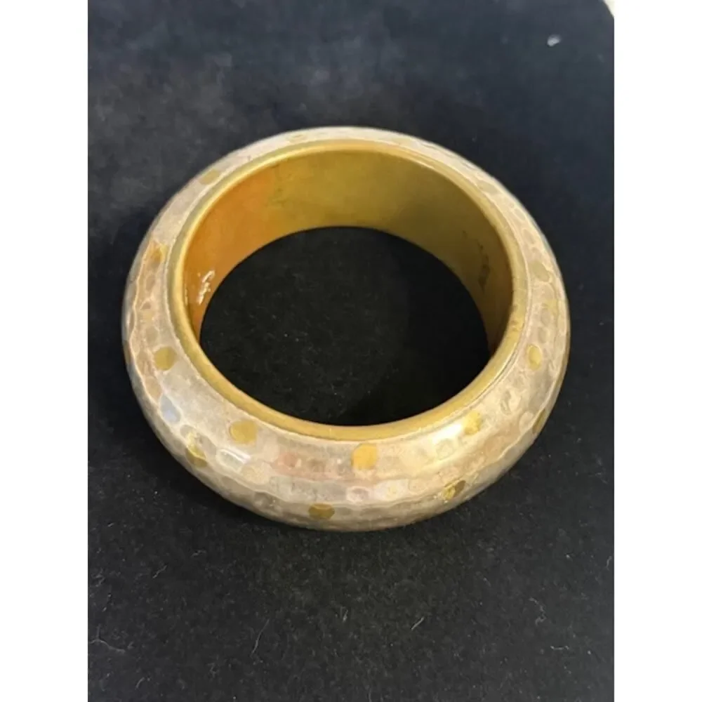 Vintage Brass and Silver Hammered Bangle Cuff Bracelet India